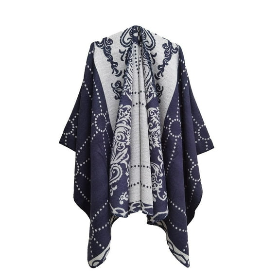 Tao Tao Women's Shawl Wraps Open Front Poncho Cape Oversized Sweaters Casual Cardigan Shawls for Fall Winter Blue Free Size