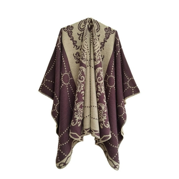 Tao Tao Women's Shawl Wraps Open Front Poncho Cape Oversized Sweaters Casual Cardigan Shawls for Fall Winter Purple Free Size