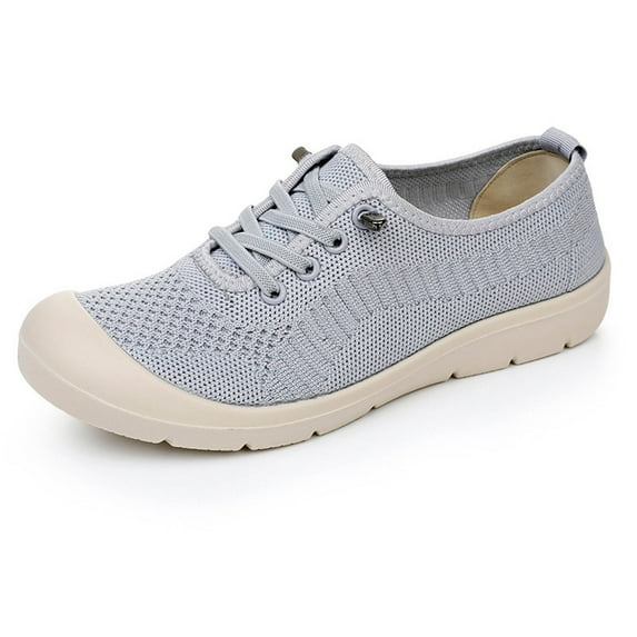 Tao Tao Women's Shoes Lightweight Breathable New Slip-On Shoes Casual Non-Slip Mother Hiking Shoes Flying Woven Soft-Soled Shoes Gray 42