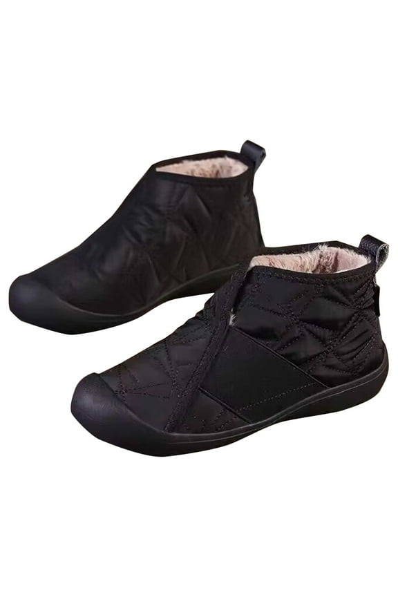 Women's Slip On Waterproof Warm Snow Boots Comfortable Wide Round Toe Fur Lined Anti-slip Soft Bottom Short Boots Winter Daily Mom Walking Flats Black 41