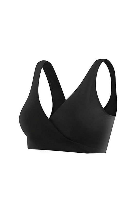 Women's Soft Cotton Spandex Wrap Front Maternity & Nursing Sleep Bralette Bra Black 2XL