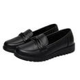 thumbnail image 1 of Tao Tao Women's Solid Color Platform Chunky Slip-On Penny Loafers Classic Round Toe Lug Sole Business Casual Formal Shoes Black 40, 1 of 8
