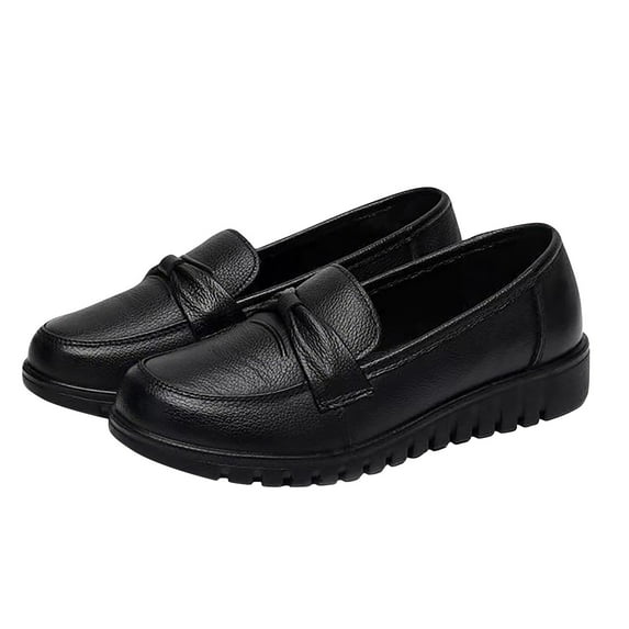 Tao Tao Women's Solid Color Platform Chunky Slip-On Penny Loafers Classic Round Toe Lug Sole Business Casual Formal Shoes Black 40