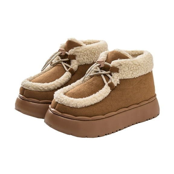 Tao Tao Women's Suede Plush Booties,Lace Up Non-Slip Platform Sole Thick Faux Fur Warm Indoor Outdoor Flat Comfortable Winter Snow Ankle Boots Casual Plush Shoes Brown 36