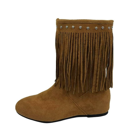 Tao Tao Women's Suede Tassel Cowboys Ankle Boots,Classic Vintage Round Toe Slip On Hidden Wedge Heel Low Heel Western Short Boots Dress Booties Brown 39