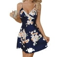 thumbnail image 1 of Tao Tao Women's Summer Dresses Spring Floral V Neck Adjustable Spaghetti Casual Beach Outfits Clothes Flowy Wrap Dress Blue S, 1 of 1