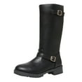 thumbnail image 1 of Tao Tao Women's VIP Mid Shaft Boots Calf Slip-On Low Chunky Block Heel Square Toe Fashion Buckles Boots Black 37, 1 of 8