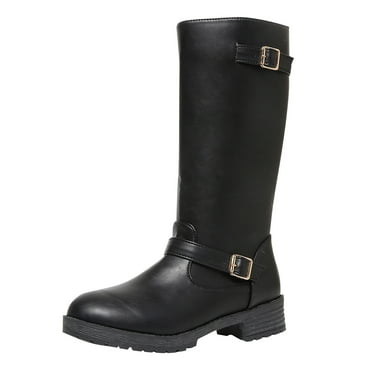 Tao Tao Women's VIP Mid Shaft Boots Calf Slip-On Low Chunky Block Heel Square Toe Fashion Buckles Boots Black 42