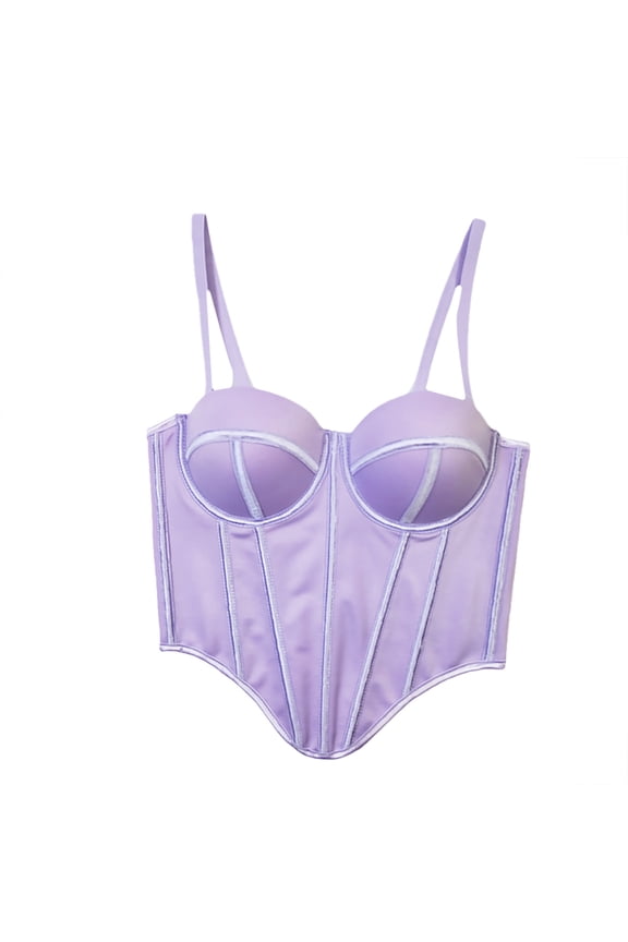 Women's Vintage Strap Party Bustier Corset Top Crop Top Bra Club Party Vest With Detachable Straps Purple S
