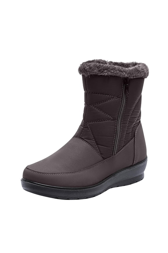 Women's Warm Fur Lining Winter Snow Boots with Side Zipper Lightweight Non-Slip Thickening Outdoor Flat Boots for Cold Weather Brown 35