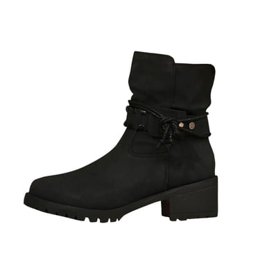 Tao Tao Women's Wide Width Ankle Boots - Low Heel Side Zipper Slouchy Mid Calf Boots Short Booties Black 37
