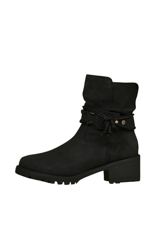 Women's Wide Width Ankle Boots - Low Heel Side Zipper Slouchy Mid Calf Boots Short Booties Black 37