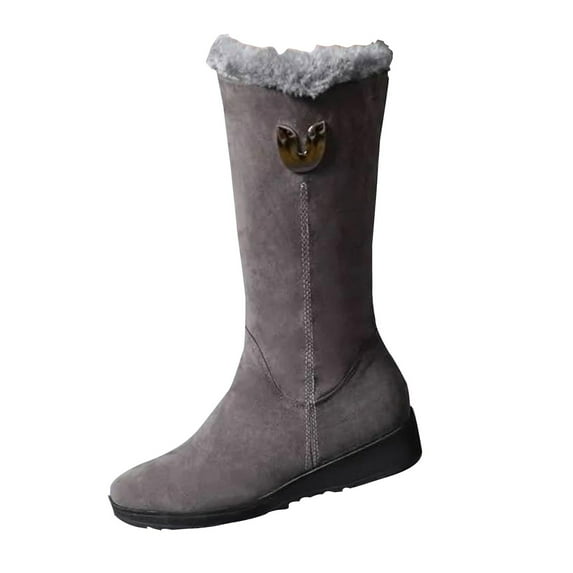 Tao Tao Women's Winter Fashion Mid-Calf Snow Boots,New Warm Faux Fur-Lined Non-Slip Side Zip Suede Leather Tall Boots Gray 35
