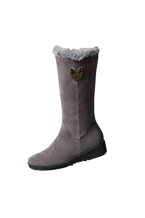 Women's Winter Fashion Mid-Calf Snow Boots,New Warm Faux Fur-Lined Non-Slip Side Zip Suede Leather Tall Boots Gray 40