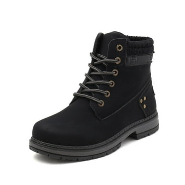 Tao Tao Women's Work Waterproof Hiking Combat Boots Lace up Low Heel Booties Ankle Boots Black 39