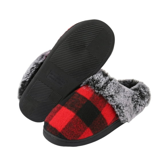 Tao Tao Womens Cozy Fuzzy Plaid House Slippers Memory Foam Slip on Indoor Outdoor Red 40