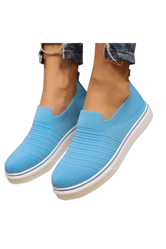 Womens Easy Slip On Elasticated Lightweight Flexible Sport Running Pumps Trainers Shoes Blue 40