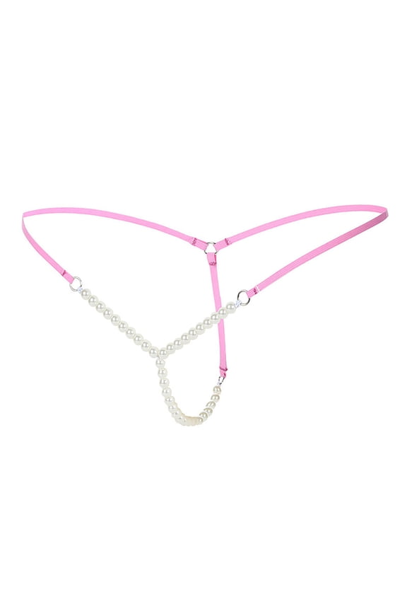 Womens Fashion Micro Pearls G-String Lingerie Thong Panty Fashion V-String Night Lingerie Underwear for Ladies Hot Pink Free Size