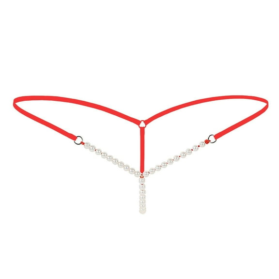 Tao Tao Womens Fashion Micro Pearls G-String Lingerie Thong Panty Fashion V-String Night Lingerie Underwear for Ladies Red Free Size