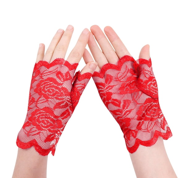 Tao Tao Womens Lace Headband Neon Earrings Fingerless Gloves for 80's Party Pop Diva Clothes Accessories Red Free Size