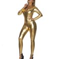thumbnail image 1 of Tao Tao Womens Latex Catsuit Patent Leather Bodysuit Metallic Jumpsuit Party Clubwear Skinny Stretch Outfits Gold M, 1 of 7