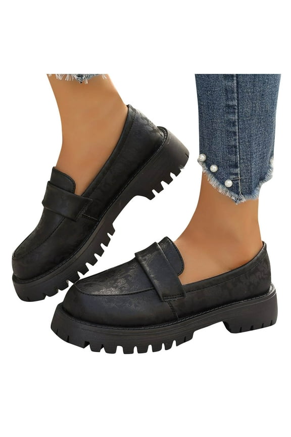 Womens Loafers Shoes Platform Chunky Loafer Sole Comfortable Slip On Work Office Business Casual Dress Shoes Black 37