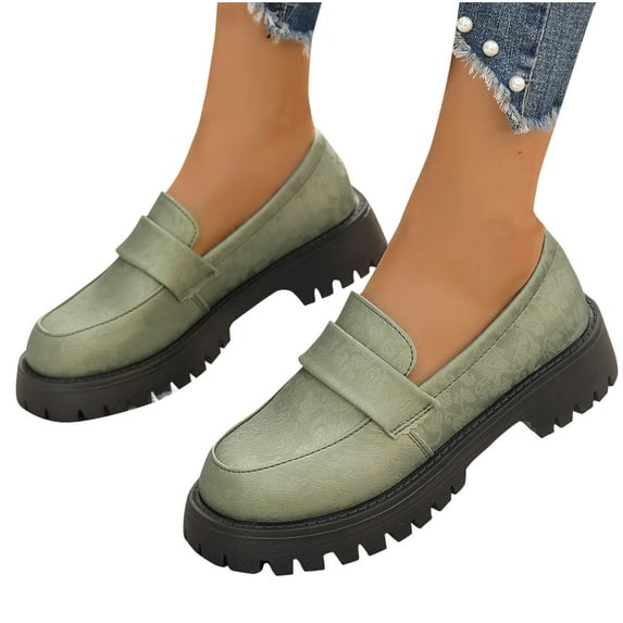 Tao Tao Womens Loafers Shoes Platform Chunky Loafer Sole Comfortable Slip On Work Office Business Casual Dress Shoes Green 35