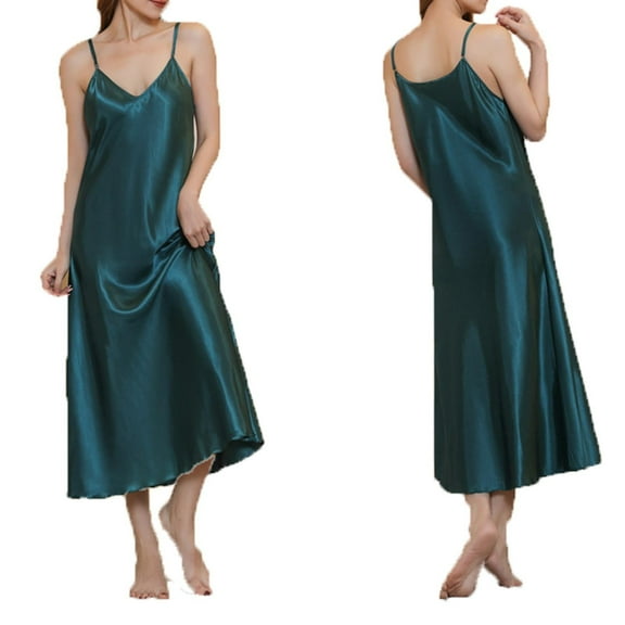 Tao Tao Womens Satin Nightgown Long Slip Sleep Dress Silk V Neck Nightgowns Olive Green S