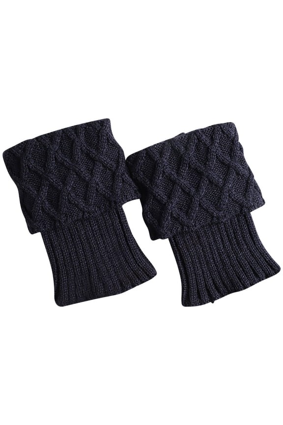 Womens Short Boots Socks Crochet Knitted Boot Cuffs Leg Warmers Socks Navy Free Size