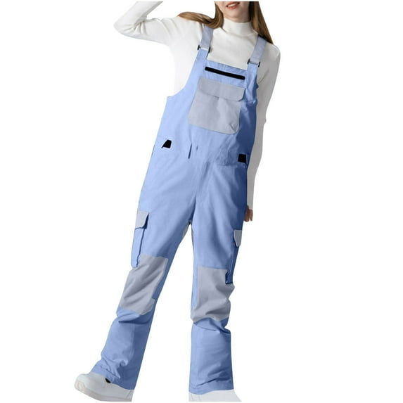 Tao Tao Womens Snow Bib Overalls Insulated Waterproof Snowboard Pants Windproof Insulated Overalls Pants Outdoor Snowboard Bib Color Block Winter Ski Pants Blue S
