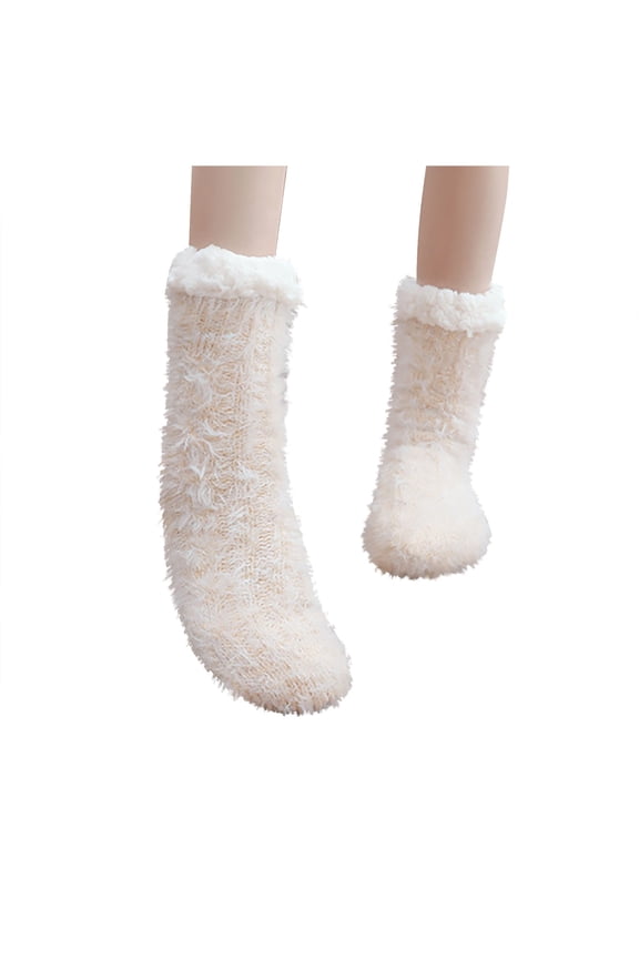 Womens Winter Fuzzy Fluffy Warm Socks Soft Cozy Thicken Plush Stocking Personalized Casual Fleece Sleep Sock Beige Free Size