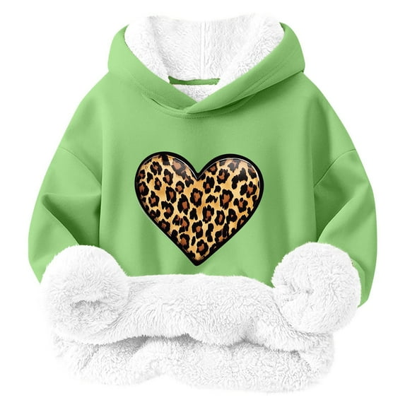 Tao Tao Youth Boys Girls Winter Sherpa Lined Hoodie Kid's Fleece Pullover Hooded Sweatshirt Thicken Basic Graphic Prints Cotton Hoodie Green 100
