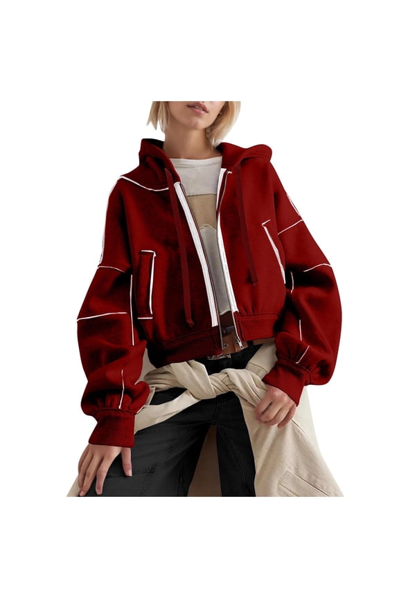 Tao Teen Girls Clothes That Look Alike Fp Dupes, Fashion, Cropped Zip up Hoodie, Fleece Lined Fall Y2k Women's SweatshirtsBurgundyXL
