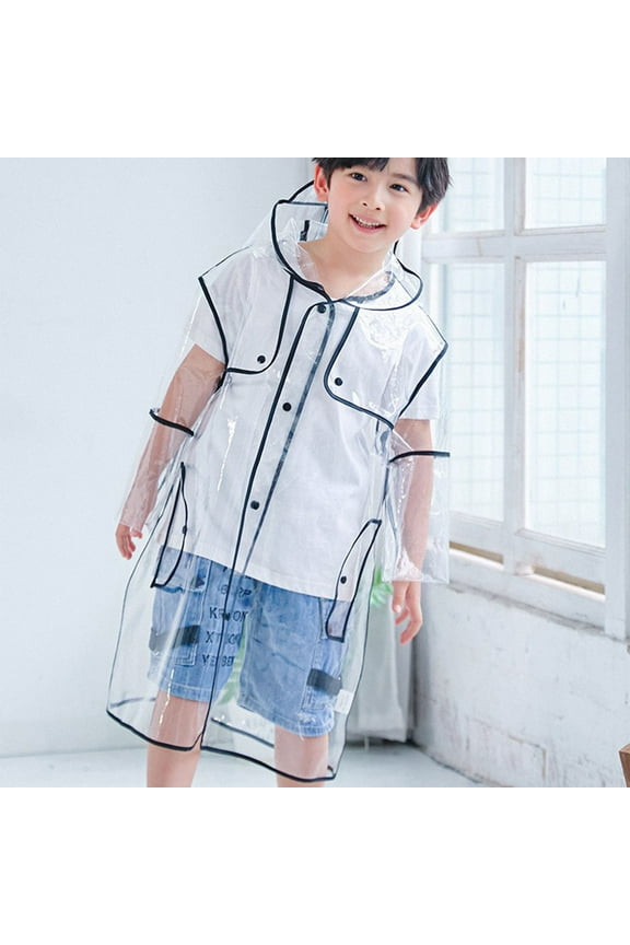 Tao Toddle Boys Girls Fashion Clear Hooded Raincoat Lightweight Travel Packable Rain Jacket Poncho Rainwear BlackS