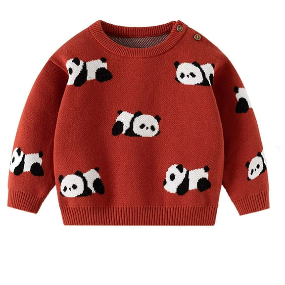 Tao Toddler Baby Boys Girls Knit Sweater Pullover Cotton Cartoon Panda Print Sweatshirt Crew Neck Long Sleeve Sweater Casual Sweater Tops Red12 Months