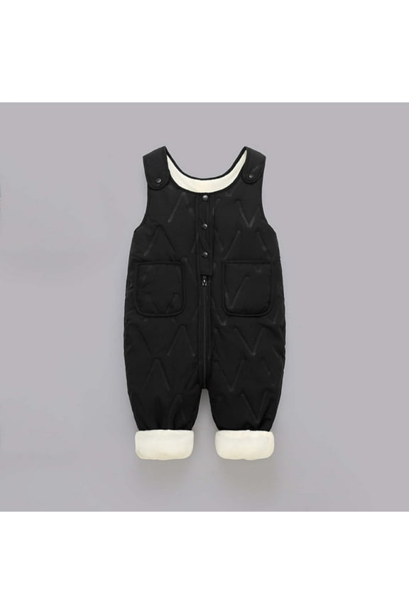 Tao Toddler Baby Overalls Winter Fleece Lined Quilted Suspender Romper Jumpsuit Snow Pants Black12-24 Months