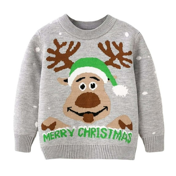 Tao Toddler Boys Girls Christmas Knitted Sweater Pullover Christmas Reindeer Elk Print Sweatshirts Tops Round Neck Long Sleeve Holiday Party SweaterGray4Years