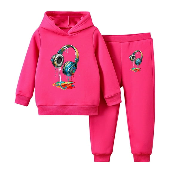 Tao Tao Toddler Girls Clothes Butterfly Floral Print Hoodie Letter Graphic Sweatpants Fall Winter Outfits Set Cute Spring New Style Pullover Two-piece Set Hot Pink 130
