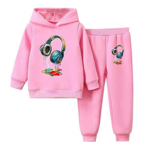 Tao Tao Toddler Girls Clothes Butterfly Floral Print Hoodie Letter Graphic Sweatpants Fall Winter Outfits Set Cute Spring New Style Pullover Two-piece Set Pink 100