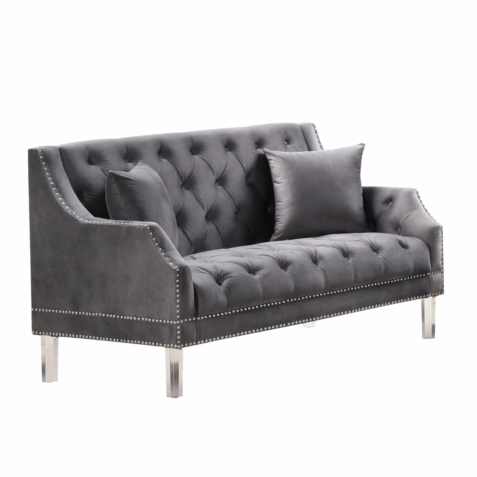 Tao Tufted Velvet with Acrylic Legs Loveseat in Gray - Walmart.com
