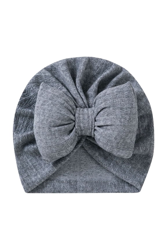 Tao Turban Hat For Baby Infant Cap Hats With Bow Knot Soft Cute Nursery Knitted Hairbands Solid Color Beanie GrayFree Size