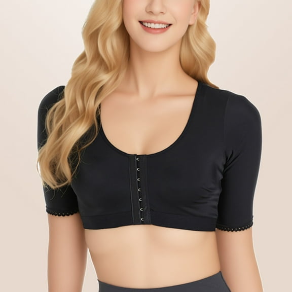 Tao Upper Arm Shaper Post Surgical Slimmer Compression Sleeves Posture Corrector Tops Shapewear for Women Plus Size BlackXL