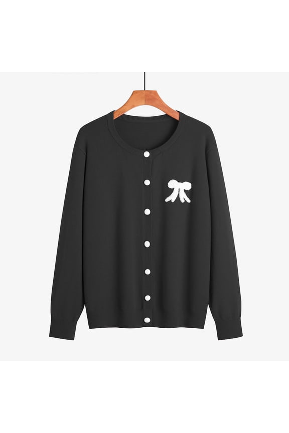 Tao Women Cardigan Sweater Spring Autumn Single Breast Knit Female Jumper Tops Soft Solid Color Long Sleeve Cardigans Coat BlackM