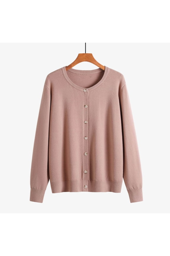 Tao Women Cardigan Sweater Spring Autumn Single Breast Knit Female Jumper Tops Soft Solid Color Long Sleeve Cardigans Coat PinkL