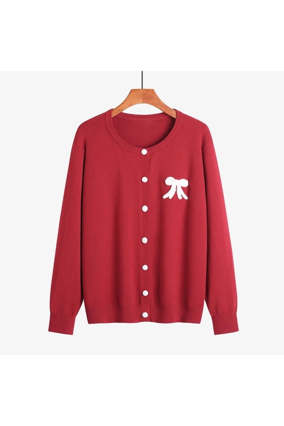 Tao Women Cardigan Sweater Spring Autumn Single Breast Knit Female Jumper Tops Soft Solid Color Long Sleeve Cardigans Coat RedM
