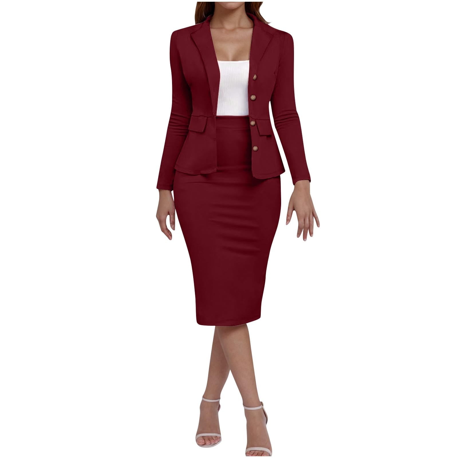 Women's Fitted Suit Peak Lapel Sheath Midi Business Suit with Long Sleeve main image 1