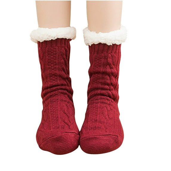 Tao Women's Knit Slipper Socks with Non-slip Grippers, Warm Fuzzy Fluffy Sherpa Lined, Cozy Christmas Gifts BeigeFree Size