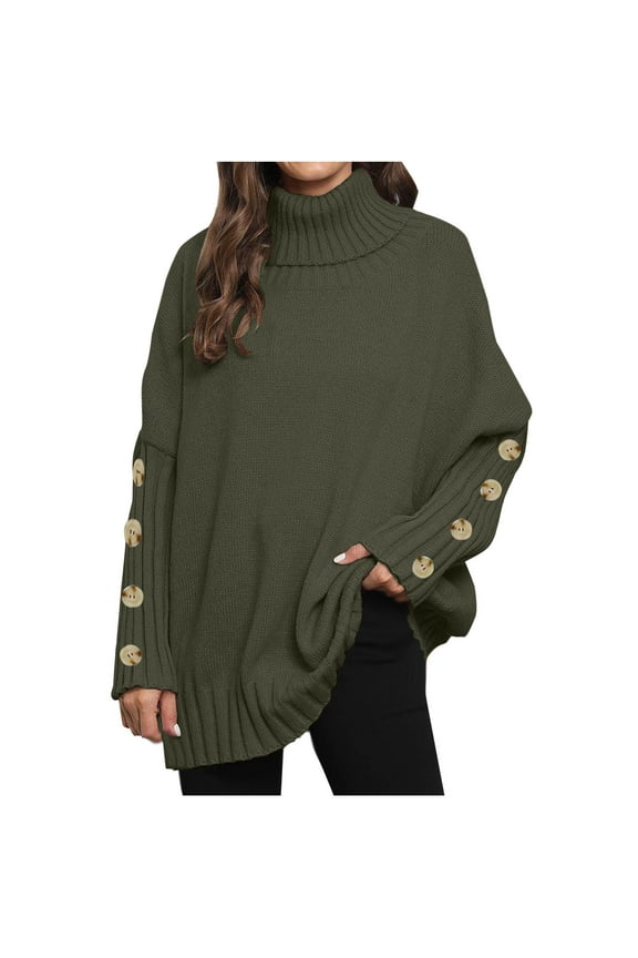 Tao Women's Oversized Turtleneck Chunky Pullover Sweaters Cowl Neck Long Sleeve Winter Slouchy Loose Knit Sweaters Olive GreenFree Size