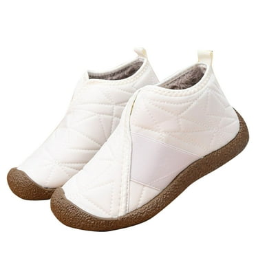 Tao Tao Women's Slip on Waterproof Warm Snow Boots Comfortable Wide Round Toe Fur Lined Anti-slip Soft Bottom Short Boots Winter Daily Mom Walking Flats White 40