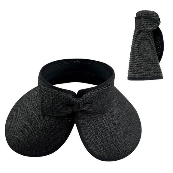 Tao Women's Sun Visor Hats Wide Brim Straw Beach Hat Ponytail Hats for Women Foldable Floppy BlackFree Size